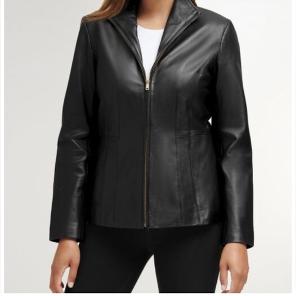 Womens Cole Haan Wing Collar Leather Jacket size XS- new - Picture 4 of 10
